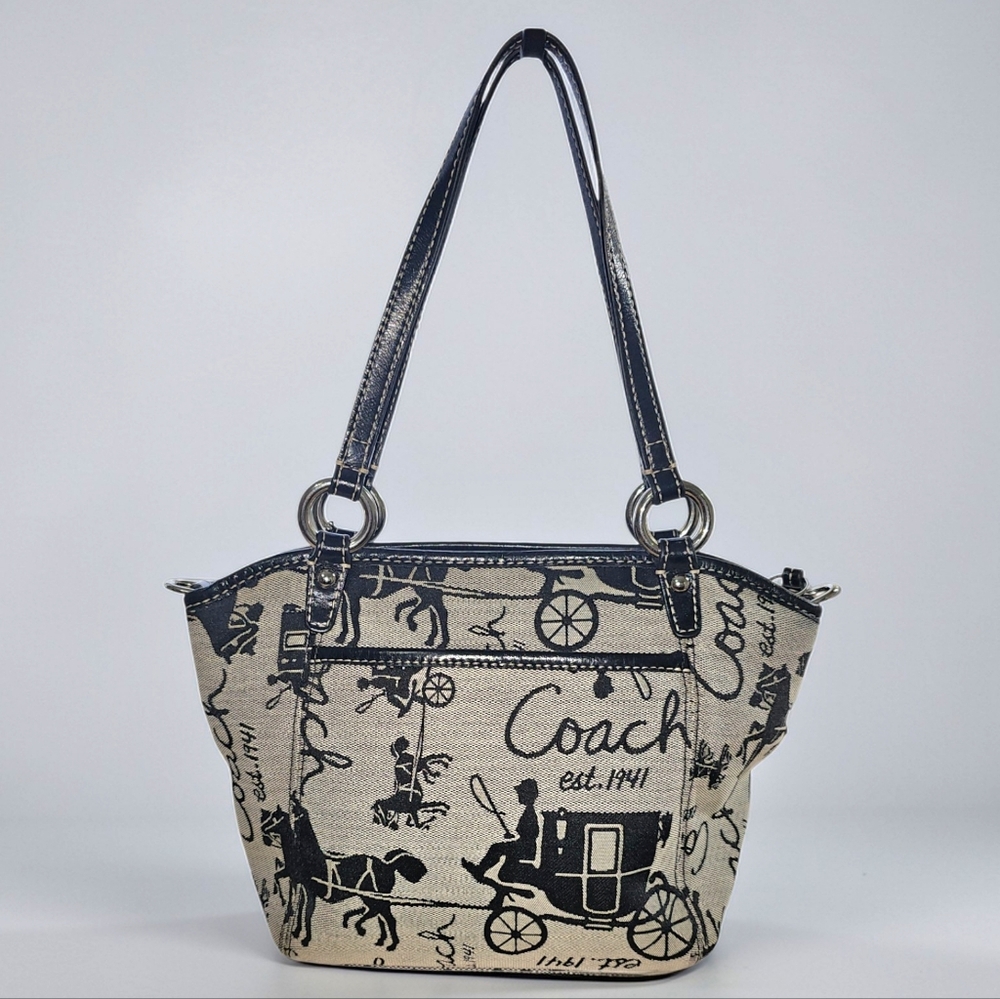 COACH Leah Horse & Carriage Print Turnlock Satchel Convertible Crossbody Bag - Picture 2 of 12